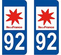 92 Ille-de-France département région Autocollant Plaque immatriculation Auto Voiture Sticker, Couleur : Bleu, Angle : Arrondi