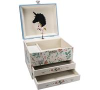 92065 Boîte À Bijoux Licorne Avec Deux Tiroirs Pour Fille - Boîte À Bijoux Avec Musique - Figurine Rotative Et Miroir - Cadeau D'anniversaire Pour Fille