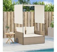92409& Bains de soleil double avec toit et rideaux beige résine tressée - L118 x P110 x H187 cm - tissu 100 % polyester