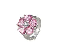 925 Anneau de cluster de fleurs en argent sterling pour les femmes en forme de zircone cubique en forme de coeur rose promesse promesse amorce de mariage halo ring d'éternité (9#)
