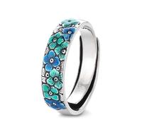 925 Anneau de motif de fleurs en émail en argent sterling pour les femmes chanceuses larges de fleur de prune vintage sakura déclaration de l'éternité empilement des anneaux d'ouverture