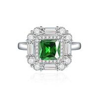 925 Anneaux de mariage en pierre de naissance en argent sterling pour les femmes filles carré cristal diamant halo bandes ouvertes solitaire asscher coupé ring cubic zirconia promesse anniversaire