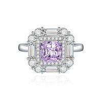 925 Anneaux de mariage en pierre de naissance en argent sterling pour les femmes filles carré cristal diamant halo bandes ouvertes solitaire asscher coupé ring cubic zirconia promesse anniversaire