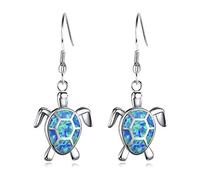 925 Argent Boucles d'oreilles Femme, Bleu Opale Tortue Mignon Petit Pendentif Oreille Clips Nouveauté Forme Animale Unique Crochets D'Oreille, Cadeau De Fête Hypoallergénique Percé Oreille Os Bij