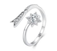 925 Argent, étoile de Prise de Vue Ouverte Mignonne en Gros Anneau d'âme Soul Soul Ring Crystals Crystals Ring