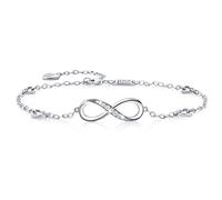 925 Argent fin Bracelet infini - Billie Bijoux damour sans fin Symbole bracelet de cheville réglable avec charme pour Femme (silver)