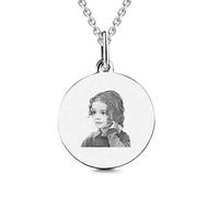 925 Argent Gravé Photo Cœur Collier Texte Personnalisé Pendentif Collier Fête Des Mères Anniversaire Anniversaire Bijoux Idées Pour Les Femmes Acier au titane Rond-22"(55cm)