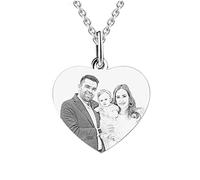 925 Argent Gravé Photo Cœur Collier Texte Personnalisé Pendentif Collier Fête Des Mères Anniversaire Anniversaire Bijoux Idées Pour Les Femmes Argent Cœur-22"(55cm)