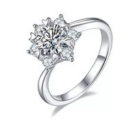 925 argent sterling 1 Carat Missanite Flower Anneaux pour femmes Gift de bijoux de mariage étincelant