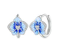 925 Argent Sterling Bleu Émail Papillon Orchidée Oreille Clips Phalaenopsis Fleur Boucles D'oreille Pour Les Femmes Bijoux Fins Cadeau