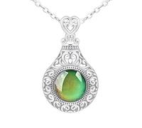 925 argent Sterling humeurs collier pour femmes Vintage ajouré collier bijoux contrôle de la température changement de couleur humeurs collier Bijoux Cornaline Bijoux Colliers (Silver, One Size)