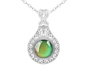 925 argent Sterling humeurs collier pour femmes Vintage ajouré collier bijoux contrôle de la température changement de couleur humeurs collier Bijoux Cornaline Bijoux Colliers (Silver, One Size)