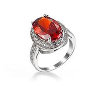 925 argent sterling ovale simulé Ruby et zircone cubique Round Halo Cocktail Anneau de fiançailles pour femmes Luxury Diamond Wedding Proposition Ring (6#)