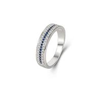 925 Blue en argent sterling bleu et blanc créé en saphir anneau cubique zircone diamant éternité empilable anniversaire anniversaire bague pour femmes