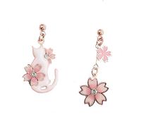925 Boucles D'Oreilles, Ab Émail Goutte À Goutte Glaçure Sakura Chat Asymétrique Boucles D'Oreilles Bijoux Personnalité Sauvage Charme De Goutte Cadeaux Pour Femme Fille, Bijoux, Boucles D'Orei