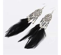 925 Boucles d'oreilles pour Femmes,Élégantes Boucles d'oreilles Beizhu Vintage Plumes Gland Boucles d'oreilles Bohème Creux Gouttes National Vent Oreille Bijoux/Café Clair