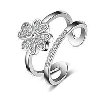 925 Double couche coeur mignon Lucky 4 Leaf Clover ouverture anneaux pour femmes bijoux