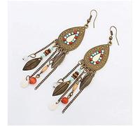 925 Earrings for Women,Tassel Earrings Rice Beads Long Retro National Wind Ear Jewelry Oval Leaves Earrings/Colorful