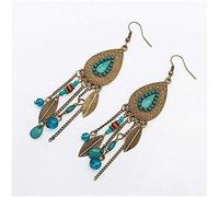 925 Earrings for Women,Tassel Earrings Rice Beads Long Retro National Wind Ear Jewelry Oval Leaves Earrings/Blue