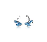 925 Fashion Blue Ginkgo Leaf Minimaliste Bijoux Romantique Banquet de fête de Noël Boucles d'oreilles Haut de Gamme