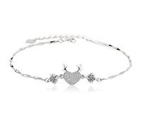 925 Heart Deer Antlers Lucky Love Charm Adjustable Chain Bracelets for Women Girls Birthday Anniversary Party Gifts for Women Girls