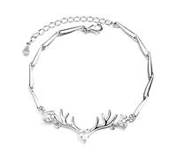 925 Heart Deer Antlers Lucky Love Charm Adjustable Chain Bracelets for Women Girls Birthday Anniversary Party Gifts for Women Girls