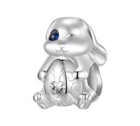 925 Lapin En Argent Avec Oeuf Charme Coeur Lapins Pendentif Pierre De Lune Chaîne De Sécurité Ajustement Bracelet Collier Pour Femmes