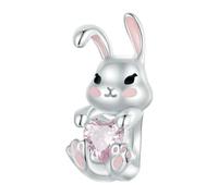 925 Lapin En Argent Avec Oeuf Charme Coeur Lapins Pendentif Pierre De Lune Chaîne De Sécurité Ajustement Bracelet Collier Pour Femmes