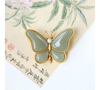 925 Silver Gilding Inlaid Hetian Jade Jade Gris Jade Papillon Forme Broche Haut-Ent Style Dual-Use Pendentif (Gem Color : Green)