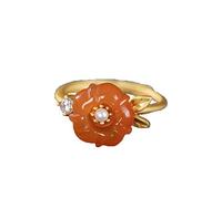 925 Silver Gold-plaqué Southern Red Plum Ring Vintage Lady's Bijoux