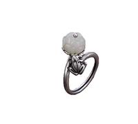 925 Silver Hetian Jade White Jade Lotus Open Ring Bijoux