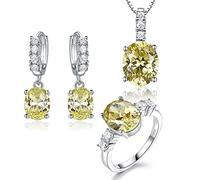 925 Silver Jewelry Ensemble pour Les Femmes, Ensembles de Bijoux Vert Clair pour Les Femmes Collier d'oreille Ovale Sonnerie de Bijoux de Dame