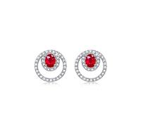 925 Silver ovale Ruby Stud Moucles d'oreilles Double couche Halo Diamond Coupte cube zircone oreille étal