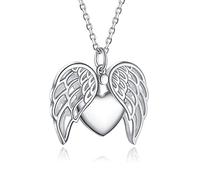 925 Sterling Silver Angel Wings Urn Necklace for Ashes for Women, Heart Locket Cremation Necklace Keepsake Memorial Urn Pendants Ashes Holder