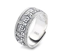 925 Sterling Silver Anneaux bouddhistes réglables ouverts, anneaux tibétains, anneaux d'amulette, bagues Feng Shui, Om Ohm Aum Rings, MANI Mantra Protection Wealth Ring pour anniversaire