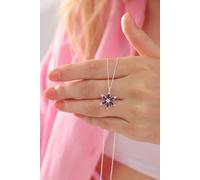 925 Sterling Silver Lotus Camellia Necklace with Amethyst Teardrop Stone