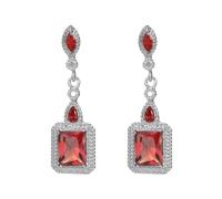 925 Sterling Silver plaqué carré émeraude Sapphire Ruby Cumbic Zirconia Boucles d'oreilles Halo pour femmes CZ Crystal Diamond Drop Sangling Our Stodd Bridal Bridal Earge pour la mariée