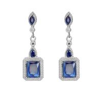 925 Sterling Silver plaqué carré émeraude Sapphire Ruby Cumbic Zirconia Boucles d'oreilles Halo pour femmes CZ Crystal Diamond Drop Sangling Our Stodd Bridal Bridal Earge pour la mariée