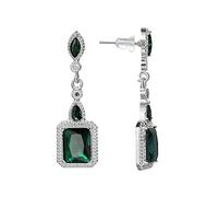 925 Sterling Silver plaqué carré émeraude Sapphire Ruby Cumbic Zirconia Boucles d'oreilles Halo pour femmes CZ Crystal Diamond Drop Sangling Our Stodd Bridal Bridal Earge pour la mariée
