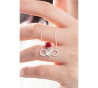 925 Sterling Silver Red Rose Infinity Necklace with White Stone