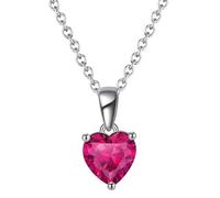 925 Sterling Silver Womens Necklace for Women Heart with Birthstones Red Cubic Zirconia Pendant Necklaces