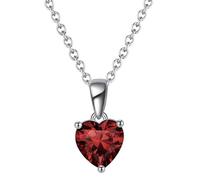 925 Sterling Silver Womens Necklace for Women Heart with Birthstones Red Cubic Zirconia Pendant Necklaces