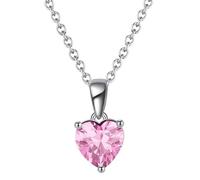 925 Sterling Silver Womens Necklace for Women Heart with Birthstones Red Cubic Zirconia Pendant Necklaces