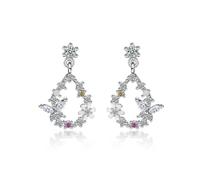 925 Sterling Silver Zirconia Hollow Teardrop Slever Boucle d'oreille, boucles d'oreilles à fleurs de papillon argenté, magnifiques boucles d'oreilles pendantes pour les femmes cadeaux