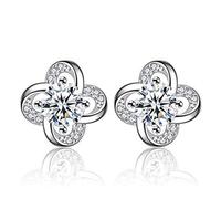 925 Stud Earrings for Women Girls,Stylish 925 Fashion Little Flower Shiny Crystal Ladies`Stud Earrings Jewelry Female Birthday Gift/Clear