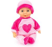 92802AS Bayer Design My First Baby 28cm, poupée bébé, corps de poupée doux avec des yeux qui dorment, très pratique, tenue mignonne, rose, rose avec cœur