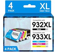 932XL 933XL Lot de 4 cartouches d'encre de rechange pour HP 932 XL 933 XL 932XL 933XL (noir, cyan, magenta, jaune) - Haute capacité pour HP Officejet 6600 6700 7612 7510 7110 6100 7610