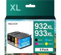 932XL 933XL Lot de 5 Cartouches d'encre Remplacement pour HP 932 933 Multipack Compatibles pour HP Officejet 6600 6700 7510 7612 7110 7610 6110 (Noir, Magenta, Cyan, Jaune, 5 Pack)