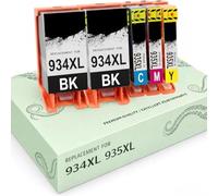 934XL 935XL Lot de 5 cartouches d'encre compatibles (2 noir + cyan/magenta/jaune) de rechange pour C2P23AE/C2P24AE/C2P25AE/C2P26AE, grande capacité 1000/825 pages, pour HP OfficeJet 6812 6815 6820
