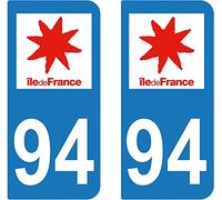 94 Ille-de-France département région Autocollant Plaque immatriculation Auto Voiture Sticker, Couleur : Bleu, Angle : Arrondi